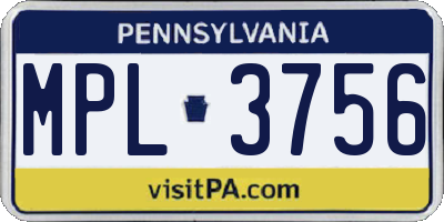 PA license plate MPL3756