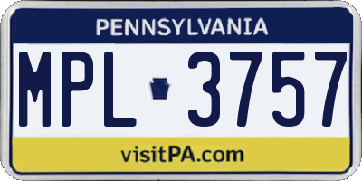 PA license plate MPL3757
