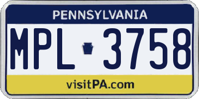 PA license plate MPL3758