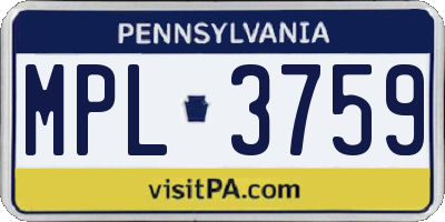 PA license plate MPL3759