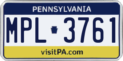 PA license plate MPL3761