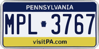 PA license plate MPL3767