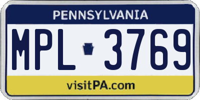 PA license plate MPL3769