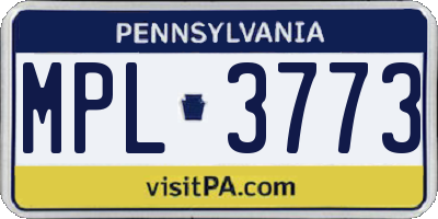 PA license plate MPL3773