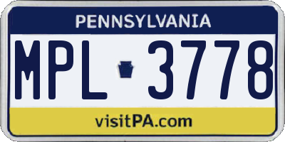 PA license plate MPL3778