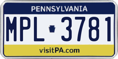 PA license plate MPL3781