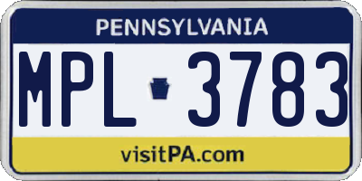 PA license plate MPL3783
