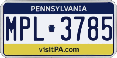PA license plate MPL3785