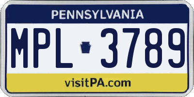 PA license plate MPL3789