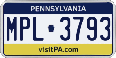 PA license plate MPL3793
