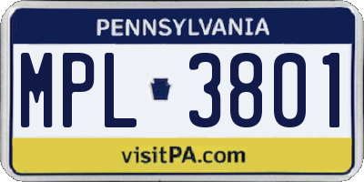 PA license plate MPL3801