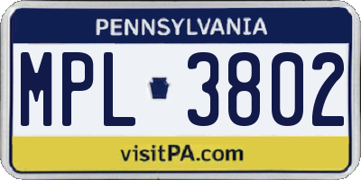 PA license plate MPL3802