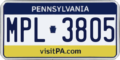 PA license plate MPL3805