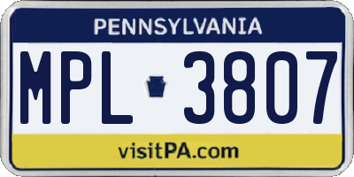 PA license plate MPL3807