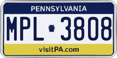 PA license plate MPL3808