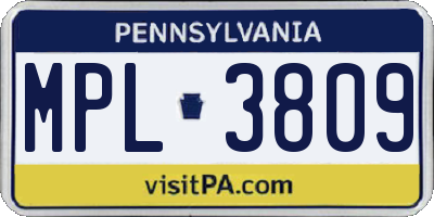 PA license plate MPL3809