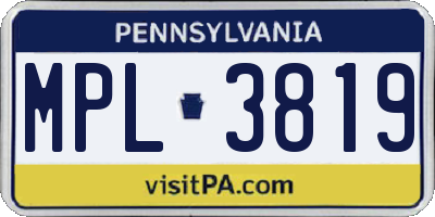 PA license plate MPL3819