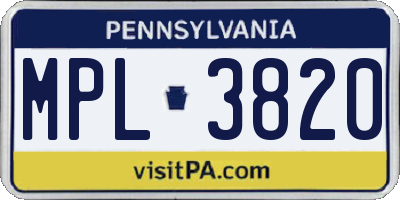 PA license plate MPL3820