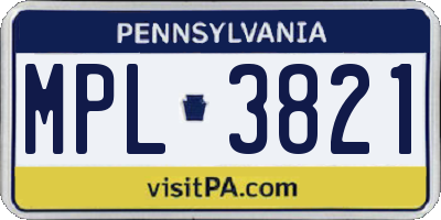 PA license plate MPL3821