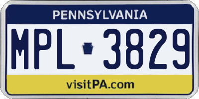 PA license plate MPL3829