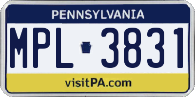 PA license plate MPL3831