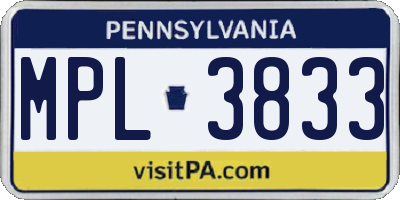 PA license plate MPL3833