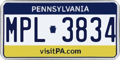 PA license plate MPL3834