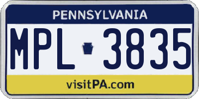 PA license plate MPL3835