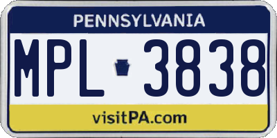 PA license plate MPL3838