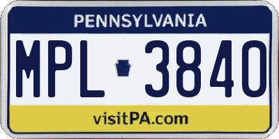 PA license plate MPL3840