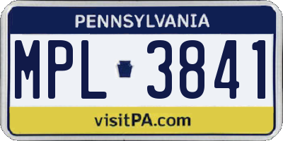 PA license plate MPL3841