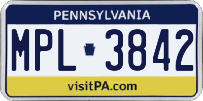 PA license plate MPL3842