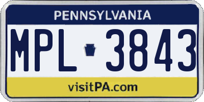 PA license plate MPL3843