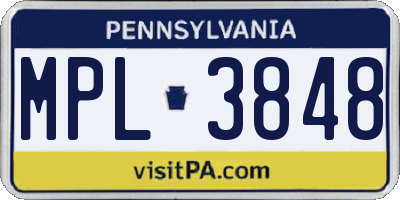 PA license plate MPL3848