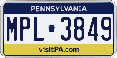 PA license plate MPL3849