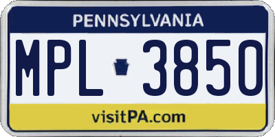 PA license plate MPL3850