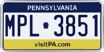 PA license plate MPL3851