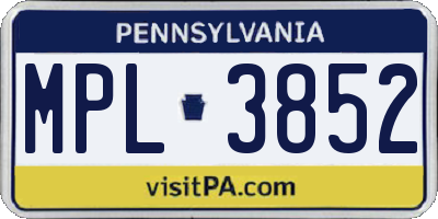 PA license plate MPL3852