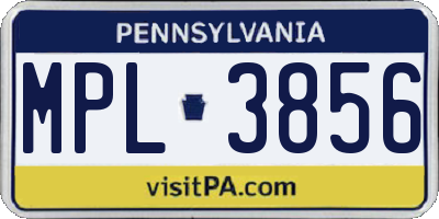 PA license plate MPL3856