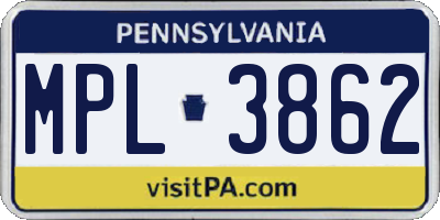 PA license plate MPL3862