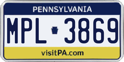 PA license plate MPL3869
