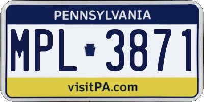 PA license plate MPL3871