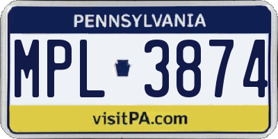 PA license plate MPL3874