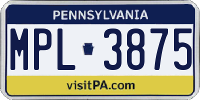 PA license plate MPL3875