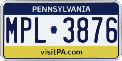 PA license plate MPL3876