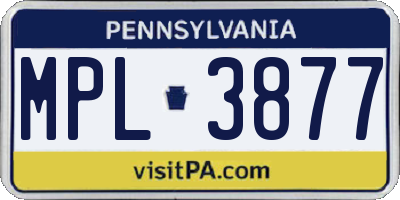 PA license plate MPL3877