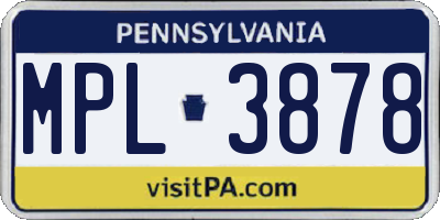 PA license plate MPL3878