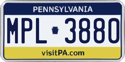 PA license plate MPL3880