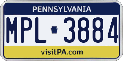 PA license plate MPL3884