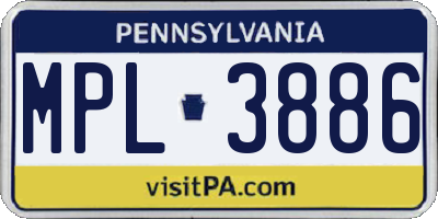 PA license plate MPL3886